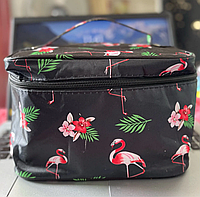 Дорожный органайзер косметичка тканевая женская для хранения вещей и косметики для путешествий Flamingo Черная