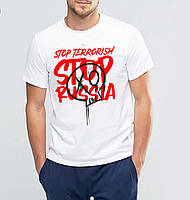 Футболка белая с патриотическим принтом Арбуз Stop terrorist stop russia russia is a terroris UL, код: 8180293