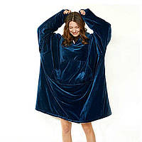 Плед Huggle Hoodie двухсторонняя толстовка халат с капюшоном и рукавами темно-синий! TOP