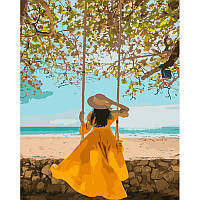 Картина по номерам Strateg Премиум В желтом платье у моря размером 40х50 см (GS1026) UP, код: 8119439