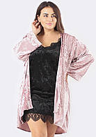 Комплект Мелисса халат+пеньюар Ghazel 17111-67 Розовый халат Черный пеньюар 46 VA, код: 7358156