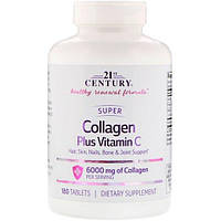 Коллаген 21st Century Super Collagen Plus Vitamin C 6000 mg 180 Tabs PZ, код: 7574414