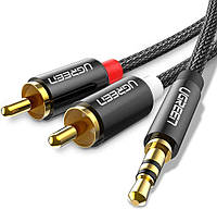 Аудио кабель Ugreen 2 RCA 3.5 Jack AUX Hi-Fi AV116 1 м Чёрным с серебристым (60240) PZ, код: 1856879