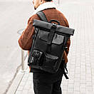 Міський рюкзак Roll top Rytm із еко шкіри чорний з відділенням для ноутбука на 20-25 л ролтоп, фото 4