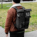 Міський рюкзак Roll top Rytm із еко шкіри чорний з відділенням для ноутбука на 20-25 л ролтоп, фото 3