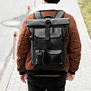 Міський рюкзак Roll top Rytm із еко шкіри чорний з відділенням для ноутбука на 20-25 л ролтоп, фото 2