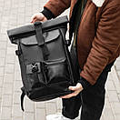 Міський рюкзак Roll top Rytm із еко шкіри чорний з відділенням для ноутбука на 20-25 л ролтоп, фото 7