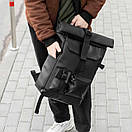 Міський рюкзак Roll top Rytm із еко шкіри чорний з відділенням для ноутбука на 20-25 л ролтоп, фото 6