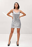 Платье VOLGINA праздничное мини с паетками L серебристое (68967478) 001008L DH, код: 8211339