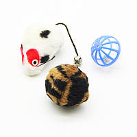 Набор игрушек для кошек СЯНЬЧЖИЛОУ цветная мышь и шар с пером и барабанчик 1 шт Разноцветный OM, код: 8209224