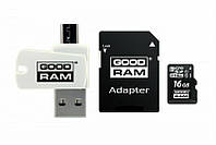 Карта памяти MicroSDHC 16GB UHS-I Class 10 Goodram + SD-adapter + OTG Card reader (M1A4-0160R GR, код: 1901161