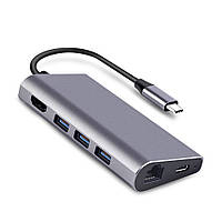 Док станция Lucom USB Type-C Thunderbolt3 на HDMI 4K30Hz + 3 x USB3.0 + RJ45 Gigabit + PD 65 PR, код: 7559701