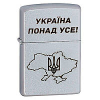 Зажигалка бензиновая Zippo 205 Classic street chrome с гравировкой Україна понад усе (205 P) OM, код: 8027296