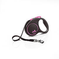 Повідець рулетка для собак дрібних і середніх порід Flexi Black Design S 5 м до 15 кг рожевий QT, код: 7721971