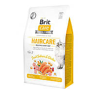 Корм для кішок із довгою шерстю Brit Care Haircare Healthy Shiny Coat 0.4 кг із куркою і ло UP, код: 6763285
