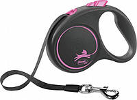 Рулетка для собак Flexi Black Design L 5 метров, до 50 кг (розовая), поводок с лентой QT, код: 6929911