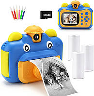 Цифровой детский фотоаппарат с функцией моментальной печати и записью видео 1200мАч 12MP 1080P Blue/Yellow