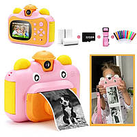 Цифровой детский фотоаппарат с функцией моментальной печати и записью видео 12MP 1080P Pink/Yellow