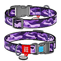 Ошейник для собак нейлоновый WAUDOG Nylon Фиолетовый камо пластиковый фастекс Ш 25 мм Дл 31-4 PZ, код: 7562799