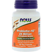 Пробиотики Для Пищеварения, Probiotic-10, 25 Billion, Now Foods, 50 Растительных Капсул PZ, код: 2341775