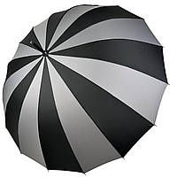 Женский зонт-трость на 16 спиц с контрастными секторами полуавтомат от фирмы Toprain серый 06 US, код: 8324151