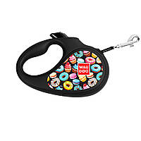 Поводок-рулетка для собак WAUDOG R-leash Пончики XS до 12 кг 3 м светоотражающая лента Черный QT, код: 7564321