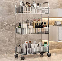Напольная этажерка на колесах металлическая для ванной, кухни, балкона , Полка-этажерка на колесиках 3 полки