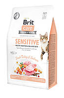 Сухой корм для привередливых кошек Brit Care Cat GF Sensitive Digestion Delicate Taste с инд PZ, код: 7567887