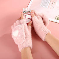 Зимние перчатки без пальцев с сердцем Jsstore Розовые TV, код: 7438120