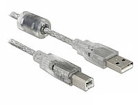 Кабель принтера Delock USB2.0 A-B M M 0.5m AWG24+28 Ferrite D4.0mm Gold прозорий (70.08.2057 OM, код: 7454316