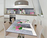 Наклейка 3Д виниловая на стол Zatarga «Тюльпановые улыбки» 650х1200 мм для домов, квартир, ст UP, код: 6439803