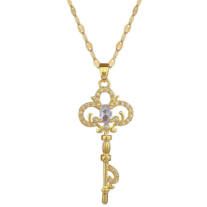 Кулон на ланцюжку Liresmina Jewelry Ексклюзивний Золотий Ключик з білими фіанітами 4.2 см золотистий