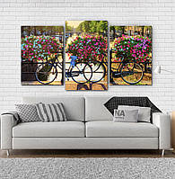 Модульна картина Poster-land Квіти Велосипеди (53х100см) Art-179_3 PZ, код: 6502869