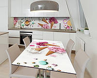 Наклейка 3Д виниловая на стол Zatarga «Цветы в стакане» 600х1200 мм для домов, квартир, столо QT, код: 6443752