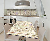Наклейка 3Д виниловая на стол Zatarga «Мраморные ирисы» 650х1200 мм для домов, квартир, столо UP, код: 6510682