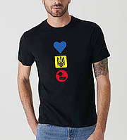 Футболка Арбуз черная с принтом Сердце Герб Украины Калина вертикальный принт M QT, код: 8129506