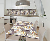 Наклейка 3Д виниловая на стол Zatarga «Цветы серой сепии» 650х1200 мм для домов, квартир, сто UP, код: 6441486