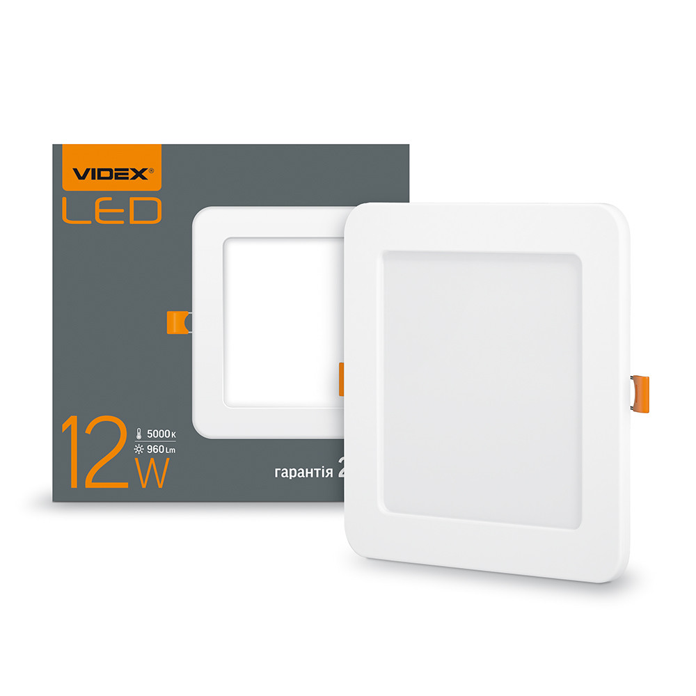 LED світильник вбудований квадрат Videx 12W 5000K VL-DLS-125 24073