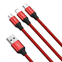 Кабель Baseus Rapid 3-in-1 USB to Micro Lightning Type-C 3.5A 1.2 m CAJS0000 Красный FT, код: 8024622