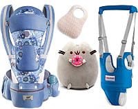 Хипсит Эрго-рюкзак кенгуру переноска вожжи-ходунки слюнявчик и игрушка Пушин кот Пончик Baby UM, код: 7516188