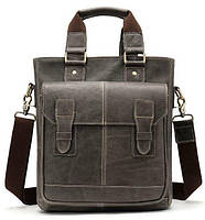 Вертикальная мужская кожаная сумка Vintage 14818 Серая EV, код: 1317271