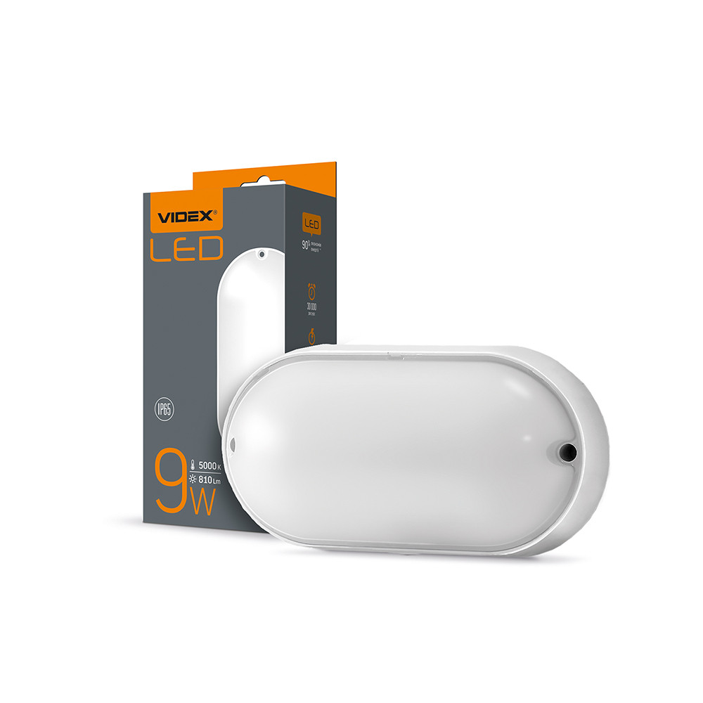 LED світильник IP65 овальний Videx 9W 5000K білий VL-BHO-095PW 24255