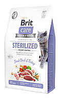 Сухой корм для стерилизованных котов и котов с избыточным весом Brit Care Cat GF Sterilized W TT, код: 7567896