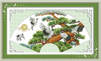 Набір для вишивання за нанесеною на канву схемою "Cranes and pines stand for longevity 6". AIDA 14CT printed 72*47 см, фото 1