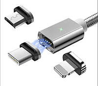 Магнитный кабель серый ESSAGER (micro USB, Type-C, Lightning) 1метр VK, код: 8382025