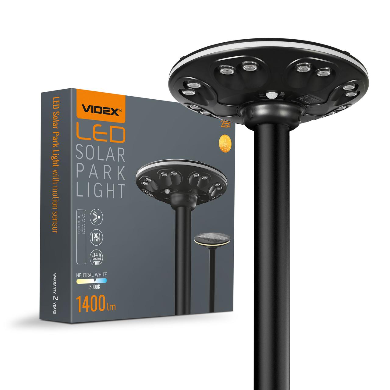 LED світильник автономний парковий IP54 Videx 1400Lm Сенсорний VL-GLSO-1254-S 27548