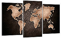 Модульна картина Декор Карпати у вітальню для інтер'єру Мапа світу з коричневим вузлом PK, код: 7008828