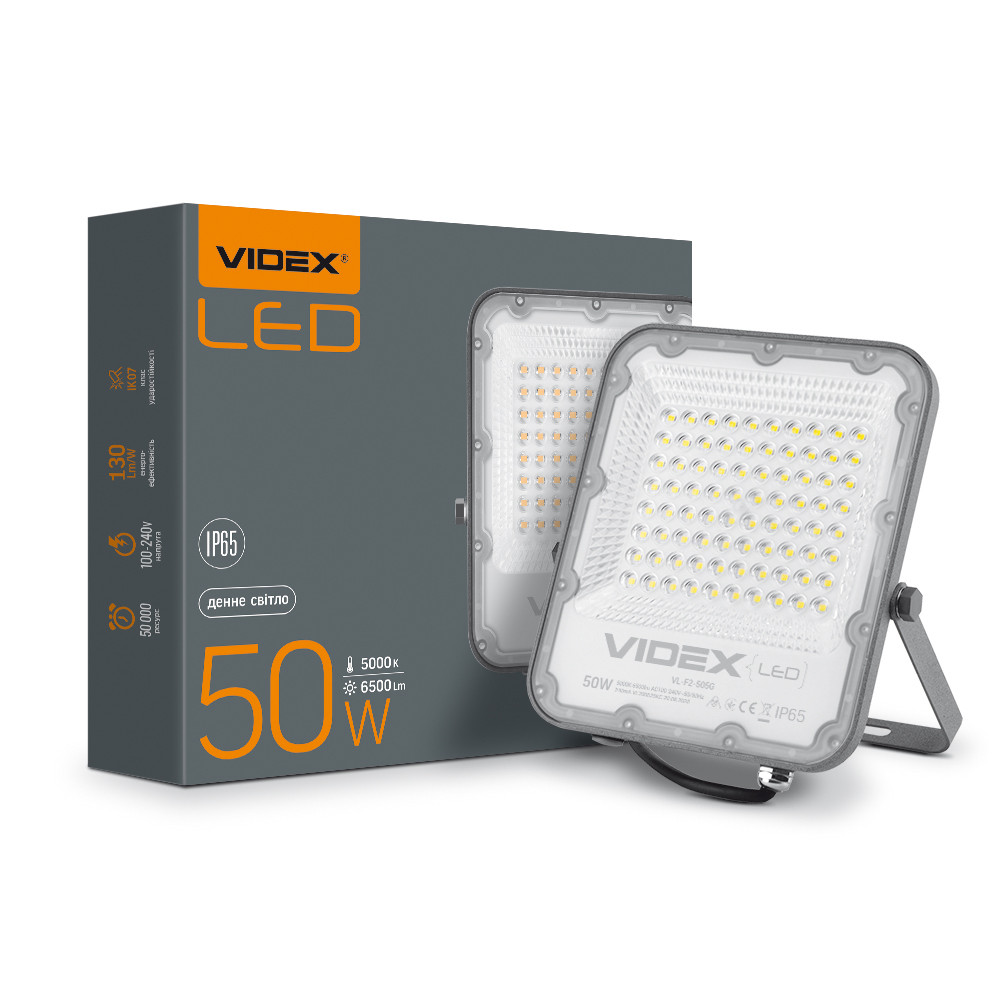 LED прожектор Premium Videx F2 50W 5000K VL-F2-505G 25958