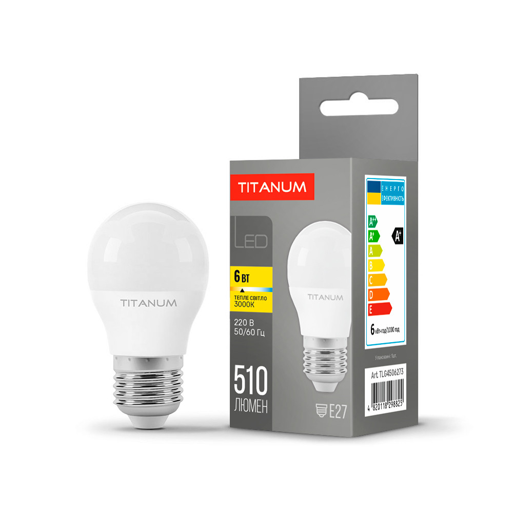 LED лампа Titanum G45 6W E27 3000K TLG4506273 25681