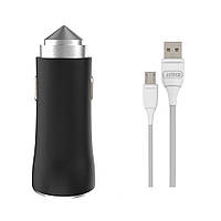 Автомобільний зарядний пристрій Aspor A918 Metal LED (2 USB 3.4 A) + кабель USB Micro-чорний OM, код: 8372455